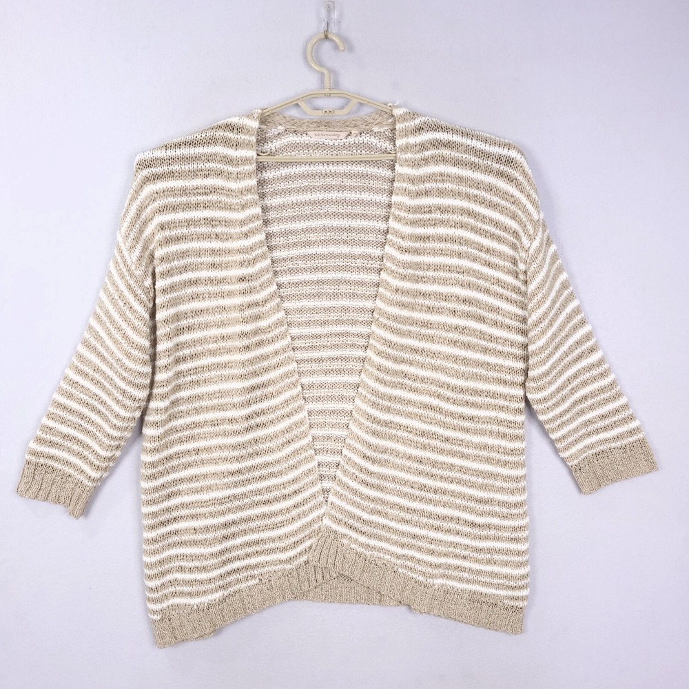 Soft Surroundings Plus Size 1X Lucie Cardigan Nubby Knit Sweater Tan Stripe Comf
